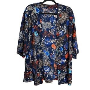 Long Tall Sally Kimono Open Front Cardigan Floral Long Line with pockets, size 6